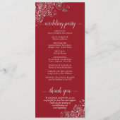 Elegante zilveren krullen op Crimson Red Simple We Programmakaart (Achterkant)