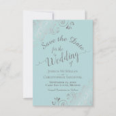 Elegante zilveren krullen & wervelingen Mint Blauw Save The Date (Voorkant)