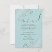 Elegante zilveren krullen & wervelingen Mint Blauw Save The Date (Achterkant)