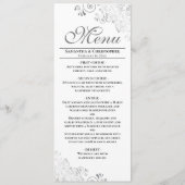 Elegante zilveren krullen & wervelingen op witte b menu (Voorkant)