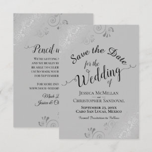 Elegante Zilveren Krullende Kransen Zwart op Grijs Save The Date