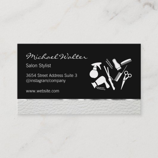 Elegante zilveren lederen bekleding salon stylist visitekaartje (Voorkant)