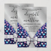 Elegante zilveren lijnen uitnodiging strik en hart (Voorkant / Achterkant)