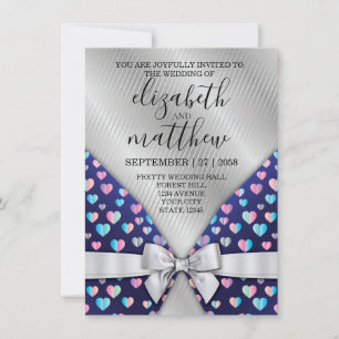 Elegante zilveren lijnen uitnodiging strik en hart