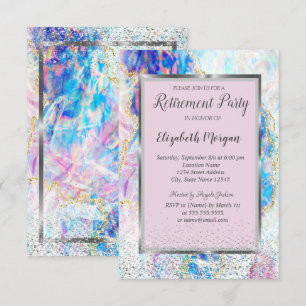 Elegante zilveren lijst confetti opaal pensioen kaart