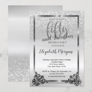 Elegante zilveren lijst Glitter 50ste verjaardagsf Kaart