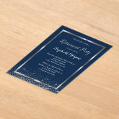 Elegante zilveren lijst Navy Confetti Pensioen Acryl Uitnodigingen (Laagn)