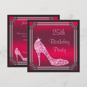 Elegante zilveren lijst roze stiletto 25e verjaard kaart