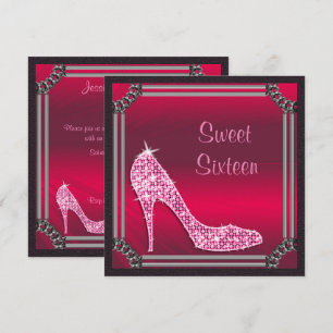 Elegante zilveren lijst roze stiletto Sweet 16 Kaart
