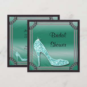 Elegante zilveren lijst Teal Stiletto Bruidsdouche Kaart