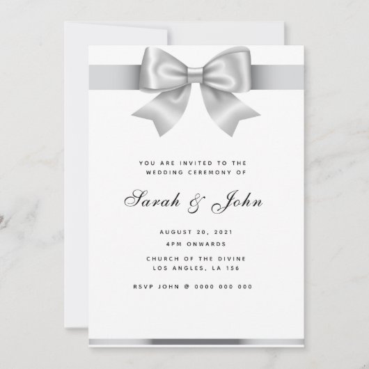 Elegante zilveren lint bruiloft uitnodiging (Voorkant)