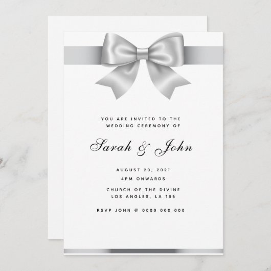 Elegante zilveren lint bruiloft uitnodiging (Voorkant / Achterkant)