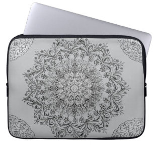 Elegante zilveren mandala-patroon laptophoes laptop sleeve