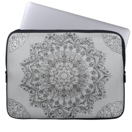 Elegante zilveren mandala patroon laptophoes laptop sleeve