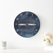 Elegante zilveren Mandala streep Navy blauw Grote Klok (Huis)