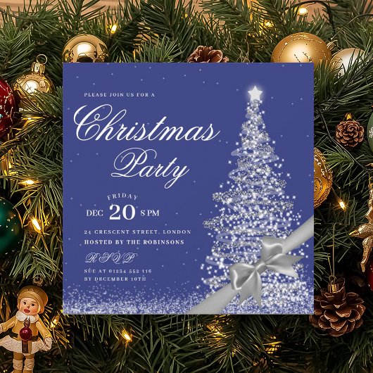Elegante zilveren marine kerstboom strik kaart
