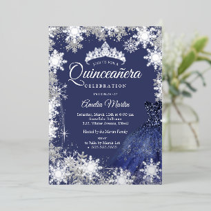 Elegante zilveren marine winter sneeuwvlok Quincea Folie Uitnodiging
