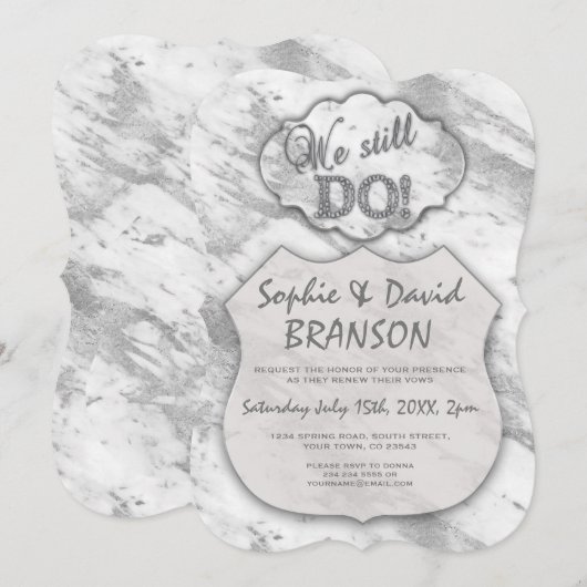 Elegante Zilveren Marmeren We zijn nog steeds getr Kaart (Voorkant / Achterkant)