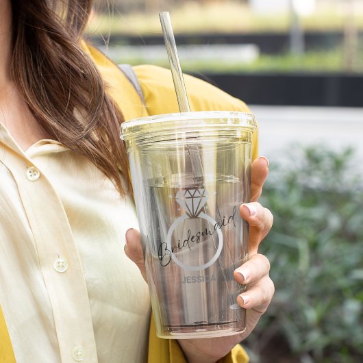 Elegante zilveren metalen textuur ring bruidsmeisj acryl drinkbeker