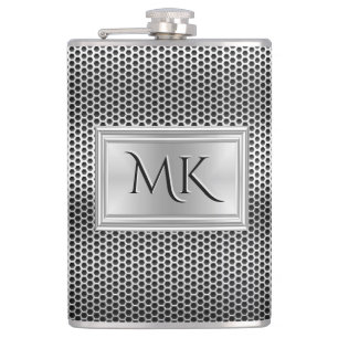 Elegante Zilveren Metallic Gaas Vormige Monogram Heupfles
