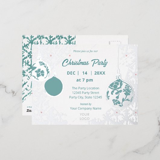 Elegante zilveren moderne feestelijke zakelijke va folie uitnodiging briefkaart (Voorkant / Achterkant)