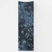 elegante zilveren muzieknoten in blauw spandoek (Verticaal)