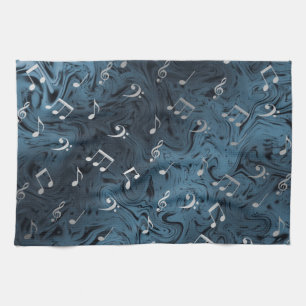 elegante zilveren muzieknoten in blauw theedoek