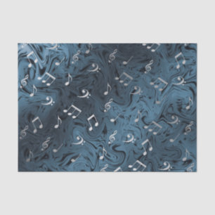 elegante zilveren muzieknoten in blauw tissuepapier