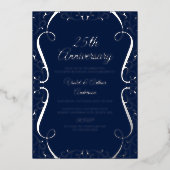 Elegante Zilveren Navy Swirl 25e bruiloft Jubileum Folie Uitnodiging (Voorkant)