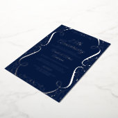 Elegante Zilveren Navy Swirl 25e bruiloft Jubileum Folie Uitnodiging (Gedraaid)