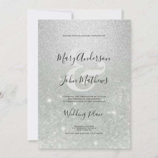 Elegante zilveren ombre glitter ampersand Bruiloft Kaart (Voorkant)