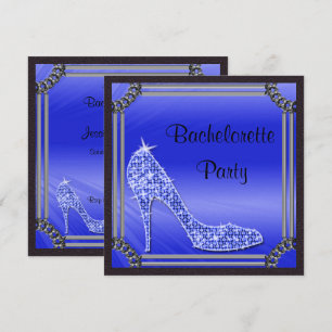 Elegante Zilveren Omlijst Blauwe Stiletto Bachlore Kaart
