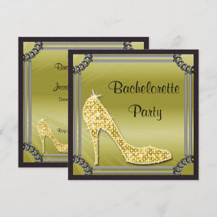 Elegante Zilveren Omlijst Gouden Stiletto Bachrlor Kaart