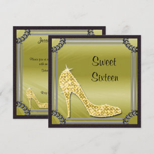 Elegante zilveren omlijsting gouden stiletto Sweet Kaart