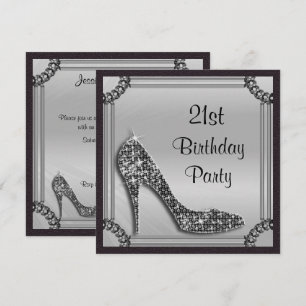 Elegante Zilveren Omlijsting Zwarte Stiletto 21e V Kaart