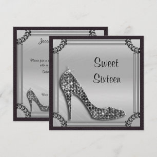 Elegante Zilveren Omlijsting Zwarte Stiletto Sweet Kaart