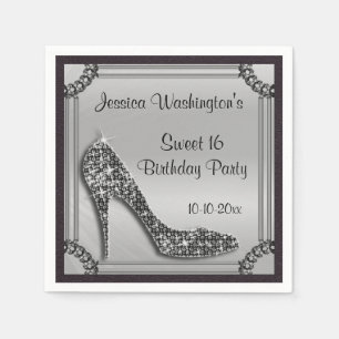 Elegante Zilveren Omlijsting Zwarte Stiletto Sweet Servetten