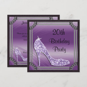 Elegante zilveren omrande paarse stiletto 20e verj kaart
