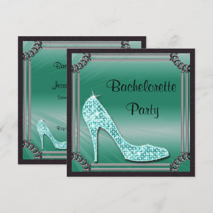 Elegante zilveren omrande teal stiletto vrijgezell kaart