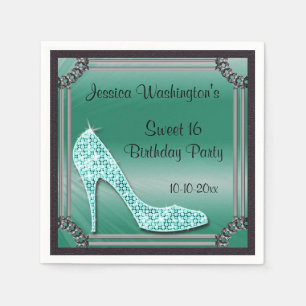Elegante zilveren omrande turquoise stiletto Sweet Servetten