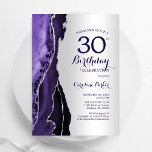 Elegante zilveren Paarse agaat 30e verjaardag Kaart<br><div class="desc">Paarse en zilveren agaat 30ste verjaardagsfeestuitnodiging. Elegant modern ontwerp met waterverf agaat marmeren geode achtergrond,  faux glitter zilver en typografie script lettertype. Trendy uitnodigingskaart perfect voor een stijlvol vrouwenfeest. Gedrukte Zazzle-uitnodigingen of direct download digitale afdrukbare sjabloon.</div>