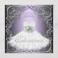Elegante zilveren paarse Quinceanera-uitnodigingen