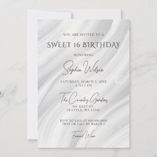 Elegante zilveren Paarse Sparkle Jurk Sweet 16 Kaart (Achterkant)