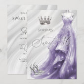 Elegante zilveren Paarse Sparkle Jurk Sweet 16 Kaart (Voorkant / Achterkant)