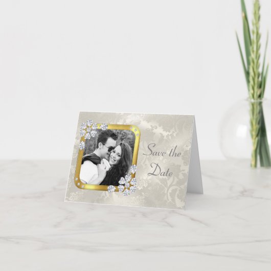 Elegante Zilveren Parel Diamant Save the Date (Voorkant)