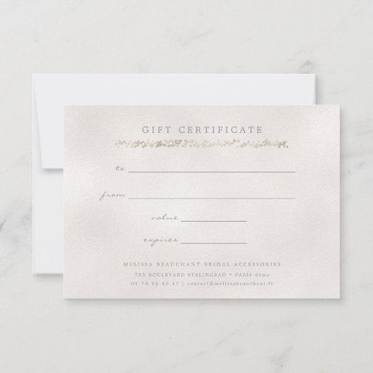 Elegante Zilveren Parelmoer Certificaatkaart (Achterkant)