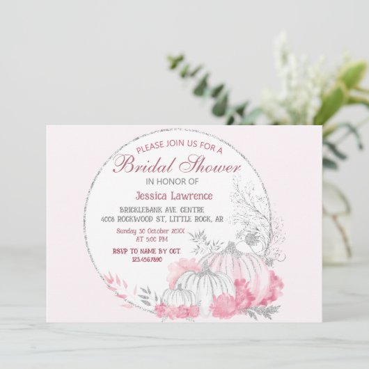 Elegante zilveren pompoen roze bloem kaart (Staand voorkant)