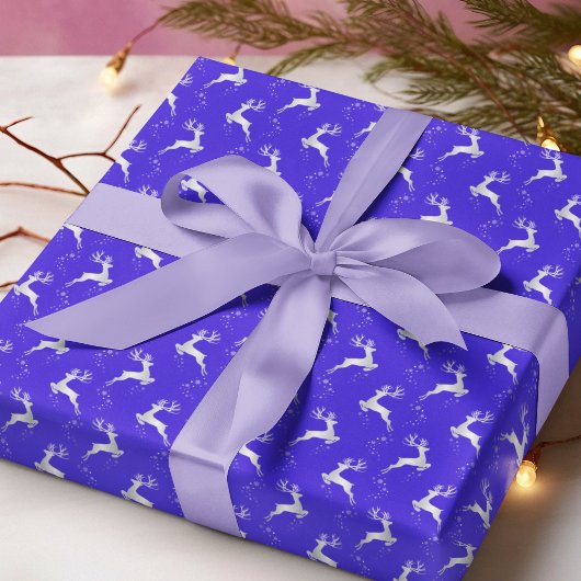 Elegante zilveren rendier blauwe kerstvakantie cadeaupapier