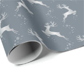 Elegante zilveren rendier blauwe kerstvakantie cadeaupapier (Rol Hoek)