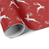Elegante zilveren rendier rode kerstvakantie cadeaupapier (Rol Hoek)
